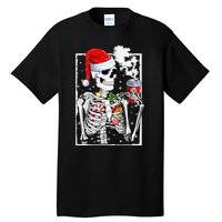 Christmas Skeleton With Smiling Skull Drinking Coffee Latte  Tall T-Shirt