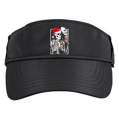 Christmas Skeleton With Smiling Skull Drinking Coffee Latte  Adult Drive Performance Visor