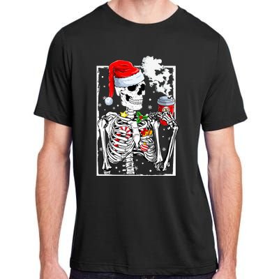 Christmas Skeleton With Smiling Skull Drinking Coffee Latte  Adult ChromaSoft Performance T-Shirt