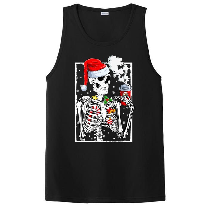 Christmas Skeleton With Smiling Skull Drinking Coffee Latte  PosiCharge Competitor Tank