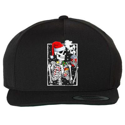 Christmas Skeleton With Smiling Skull Drinking Coffee Latte  Wool Snapback Cap