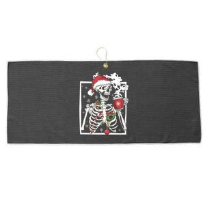 Christmas Skeleton With Smiling Skull Ing Coffee Latte Funny Gift Large Microfiber Waffle Golf Towel