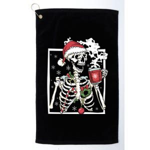 Christmas Skeleton With Smiling Skull Ing Coffee Latte Funny Gift Platinum Collection Golf Towel