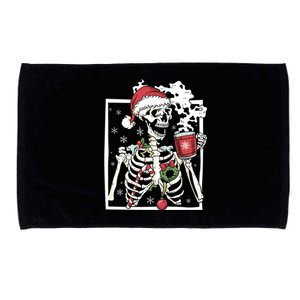 Christmas Skeleton With Smiling Skull Ing Coffee Latte Funny Gift Microfiber Hand Towel