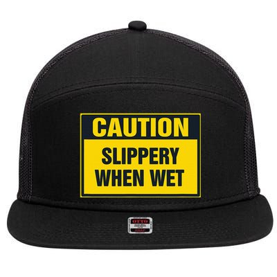 Caution Slippery When Wet 7 Panel Mesh Trucker Snapback Hat