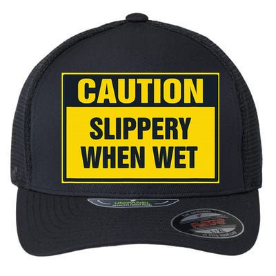 Caution Slippery When Wet Flexfit Unipanel Trucker Cap