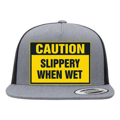 Caution Slippery When Wet Flat Bill Trucker Hat