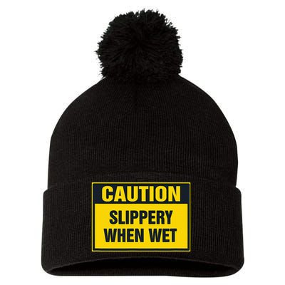 Caution Slippery When Wet Pom Pom 12in Knit Beanie