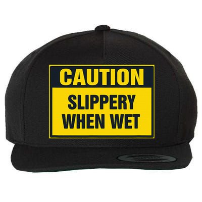 Caution Slippery When Wet Wool Snapback Cap