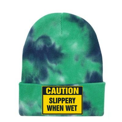 Caution Slippery When Wet Tie Dye 12in Knit Beanie