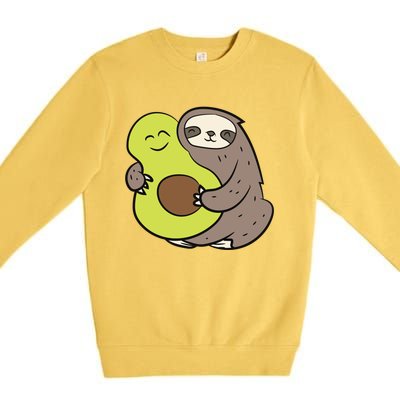 Cute Sloth With Avocado Vegan Cute Sloth Avocado Gift Premium Crewneck Sweatshirt