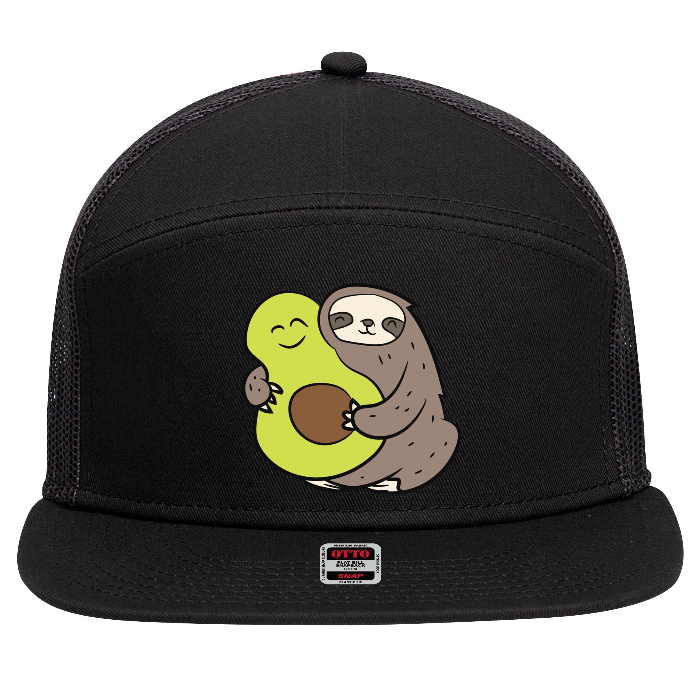 Cute Sloth With Avocado Vegan Cute Sloth Avocado Gift 7 Panel Mesh Trucker Snapback Hat