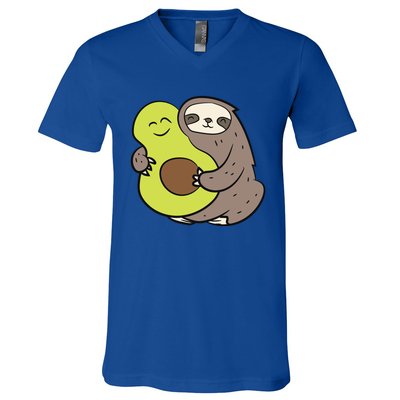 Cute Sloth With Avocado Vegan Cute Sloth Avocado Gift V-Neck T-Shirt