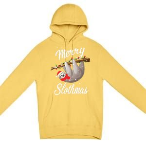 Christmas Sloth With Santa Hat Merry Slothmas Gift Premium Pullover Hoodie