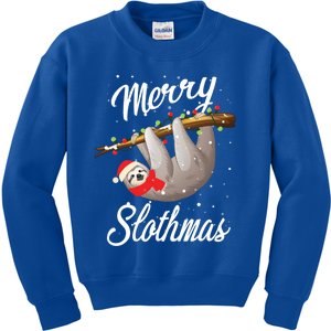 Christmas Sloth With Santa Hat Merry Slothmas Gift Kids Sweatshirt