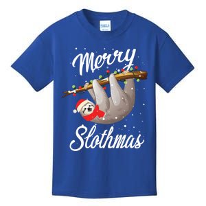 Christmas Sloth With Santa Hat Merry Slothmas Gift Kids T-Shirt