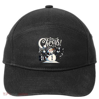 Cheers Snowman Wine Merry Christmas Wine Lover 7-Panel Snapback Hat
