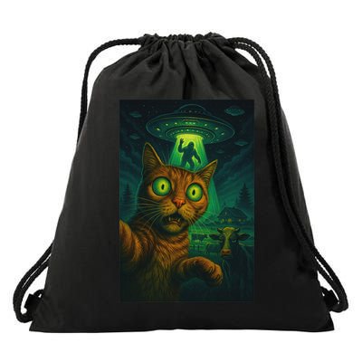 Cat Selfie With Alien Ufo Funny Cat Gifts For Women Drawstring Bag