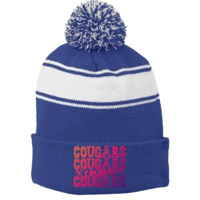 Cougars Spirit Wear Game Day School Mascot Sport Fan Team Gift Stripe Pom Pom Beanie