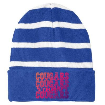 Cougars Spirit Wear Game Day School Mascot Sport Fan Team Gift Striped Beanie with Solid Band