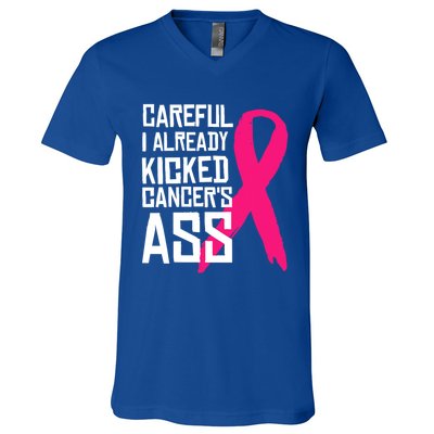 Careful Survivor Warrior Funny Breast Cancer Awareness Great Gift V-Neck T-Shirt