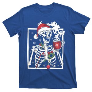 Christmas Skeleton With Smiling Skull Ing Coffee Latte Gift T-Shirt