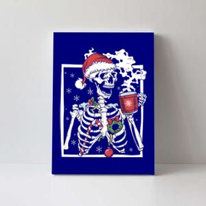 Christmas Skeleton With Smiling Skull Ing Coffee Latte Gift Canvas