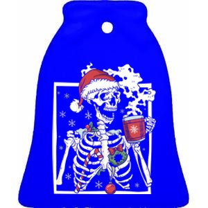 Christmas Skeleton With Smiling Skull Ing Coffee Latte Gift Ceramic Bell Ornament