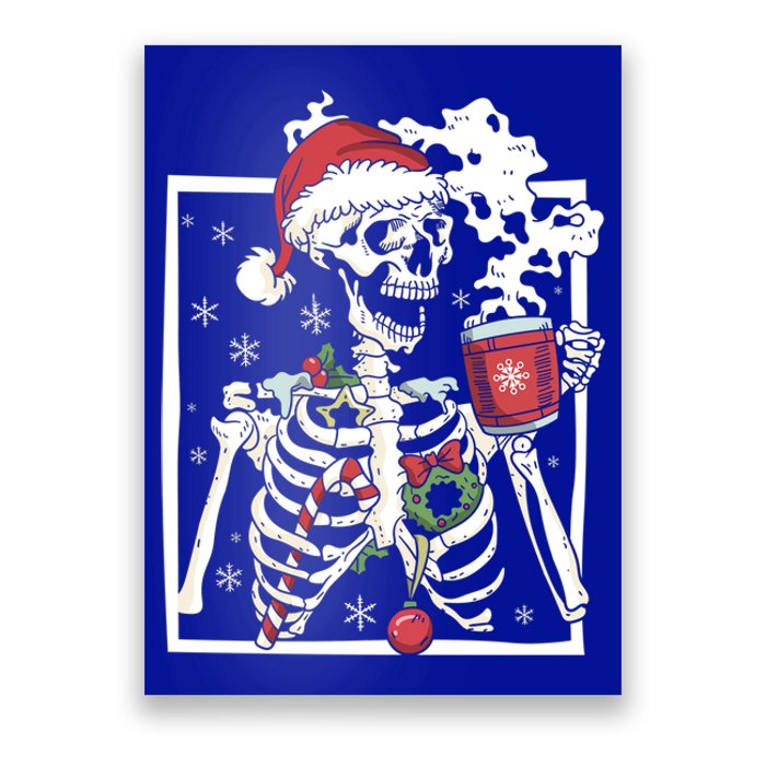 Christmas Skeleton With Smiling Skull Ing Coffee Latte Gift Poster