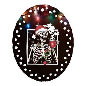 Christmas Skeleton With Smiling Skull Ing Coffee Latte Gift Ceramic Oval Ornament