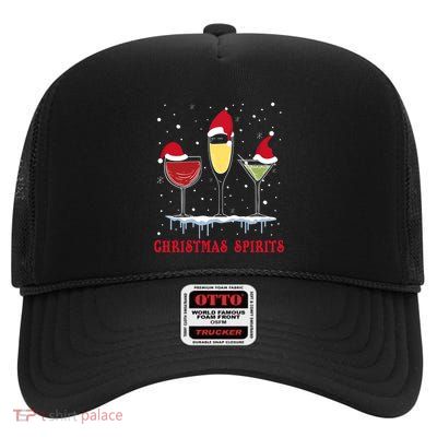 Christmas Spirits Wine Bubbly Martinis Gift High Crown Mesh Back Trucker Hat