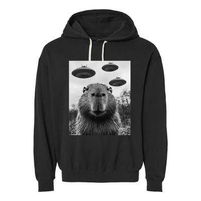 Capybara Selfie With Ufos Funny Graphic Garment-Dyed Fleece Hoodie