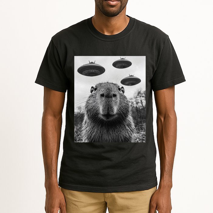 Capybara Selfie With Ufos Funny Graphic Tall T-Shirt