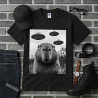 Capybara Selfie With Ufos Funny Graphic Tall T-Shirt