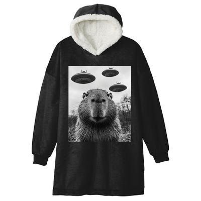 Capybara Selfie With Ufos Funny Graphic Hooded Wearable Blanket