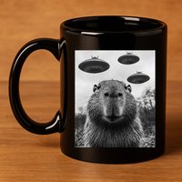 Capybara Selfie With Ufos Funny Graphic 11oz C Handle Ceramic Mug
