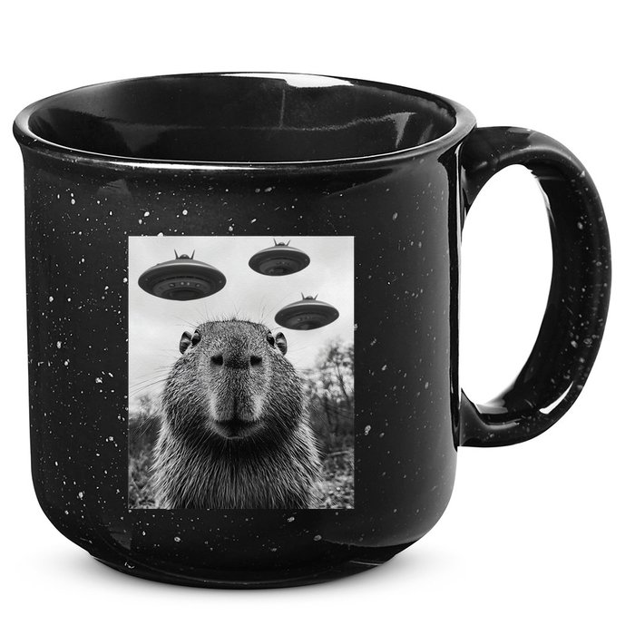 Capybara Selfie With Ufos Funny Graphic 15oz Campfire Ceramic Mug