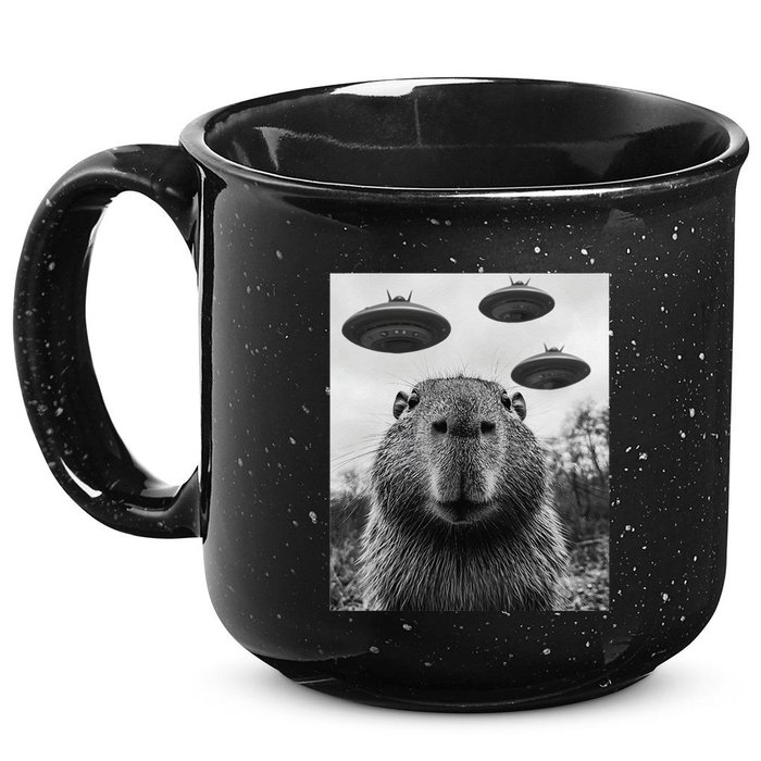 Capybara Selfie With Ufos Funny Graphic 15oz Campfire Ceramic Mug