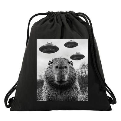 Capybara Selfie With Ufos Funny Graphic Drawstring Bag