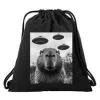 Capybara Selfie With Ufos Funny Graphic Drawstring Bag