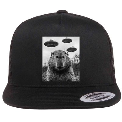 Capybara Selfie With Ufos Funny Graphic Flatbill Hat