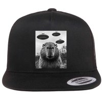 Capybara Selfie With Ufos Funny Graphic Flatbill Hat