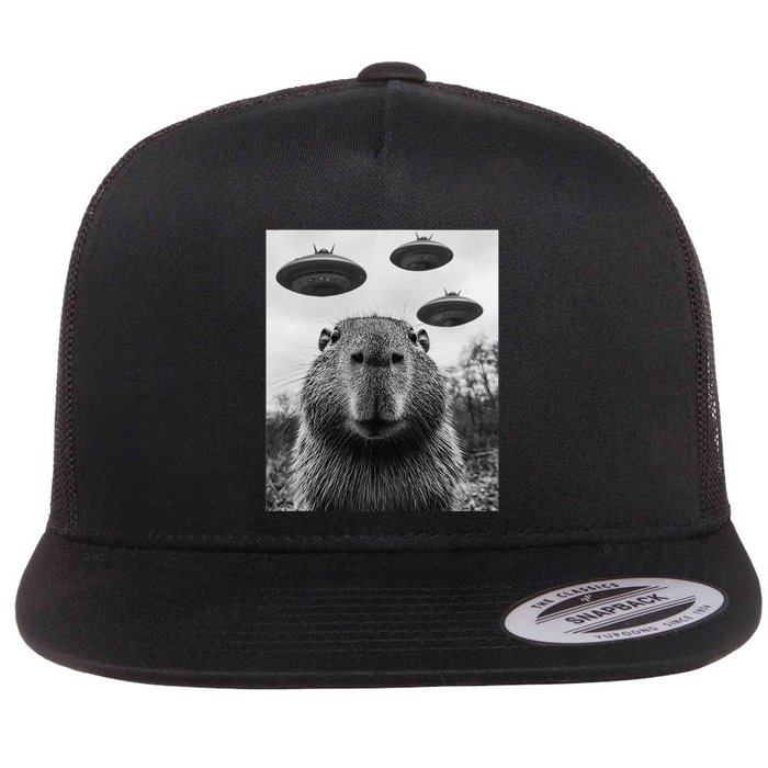 Capybara Selfie With Ufos Funny Graphic Flatbill Hat