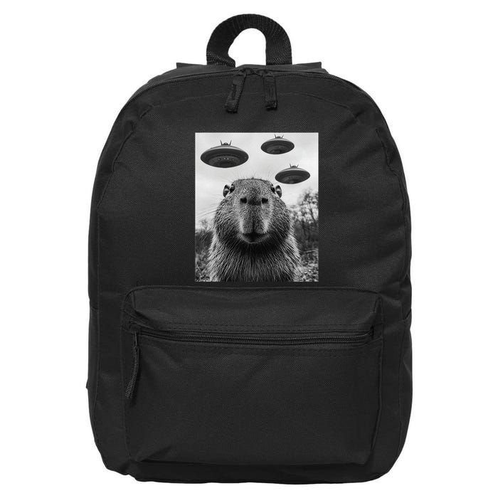 Capybara Selfie With Ufos Funny Graphic 16 in Basic Backpack