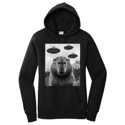 Capybara Selfie With Ufos Funny Graphic Women's Pullover Hoodie