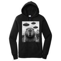 Capybara Selfie With Ufos Funny Graphic Women's Pullover Hoodie