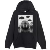 Capybara Selfie With Ufos Funny Graphic Premium Pullover Hoodie