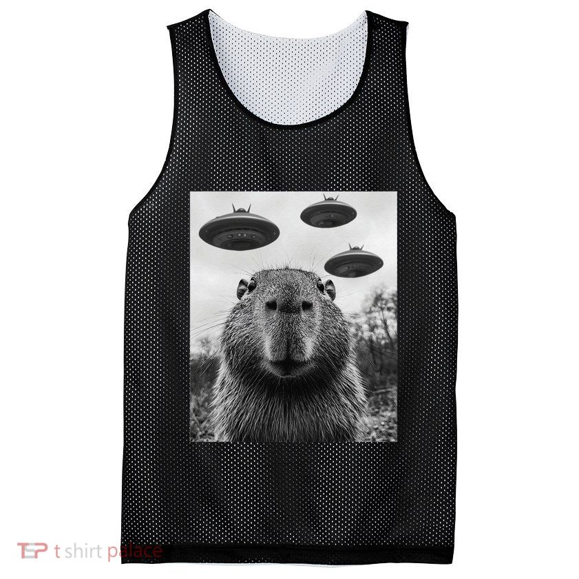 Capybara Selfie With Ufos Funny Graphic Mesh Reversible Basketball Jersey Tank