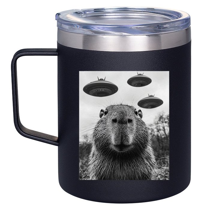 Capybara Selfie With Ufos Funny Graphic 12oz Stainless Steel Coffee Mug