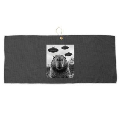 Capybara Selfie With Ufos Funny Graphic Large Microfiber Waffle Golf Towel